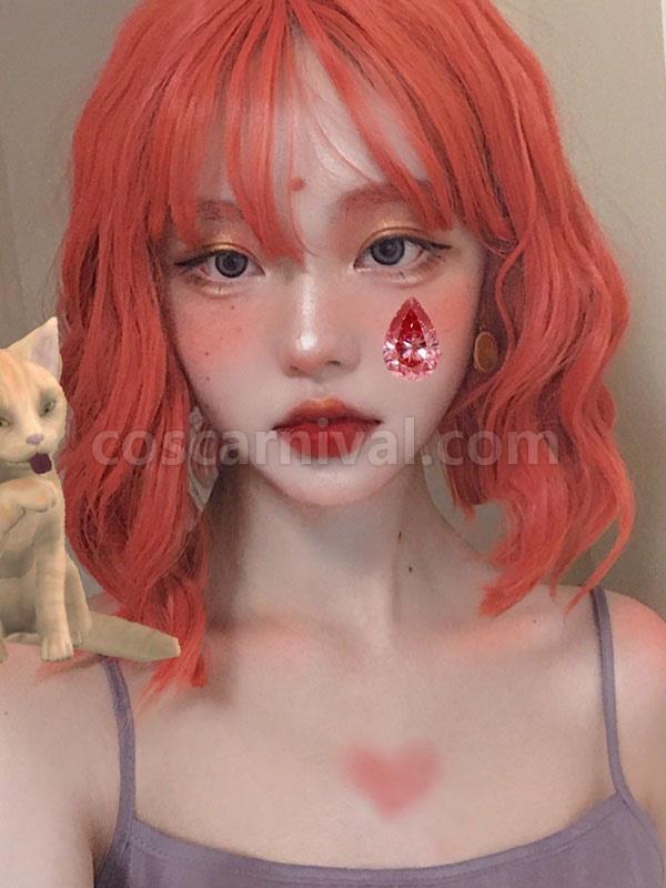 オレンジ レッド ロリータ ウィッグ ショート カーリー ロリータ ヘア ウィッグ cocarnival