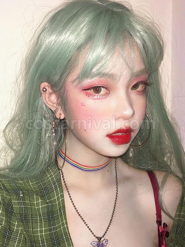 甘いロリータ ウィッグ ロング耐熱ファイバー ミント グリーン ロリータ ヘア ウィッグ cocarnival