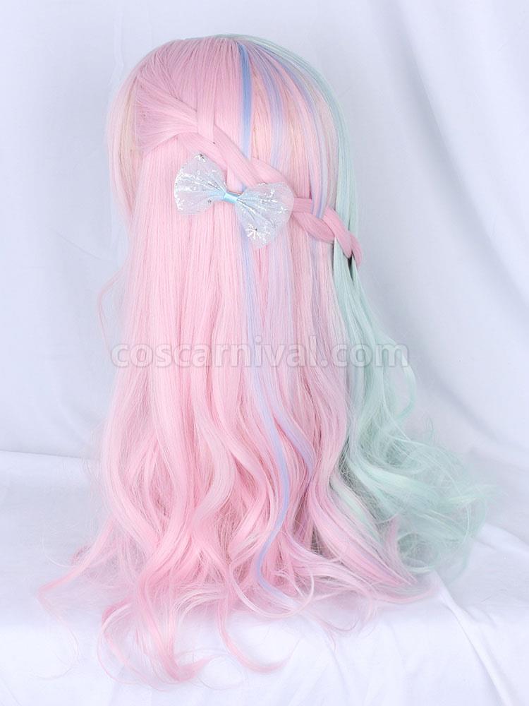 甘いロリータ ウィッグ ミント グリーン カラー ブロック ファイバー花ロリータ アクセサリー cocarnival