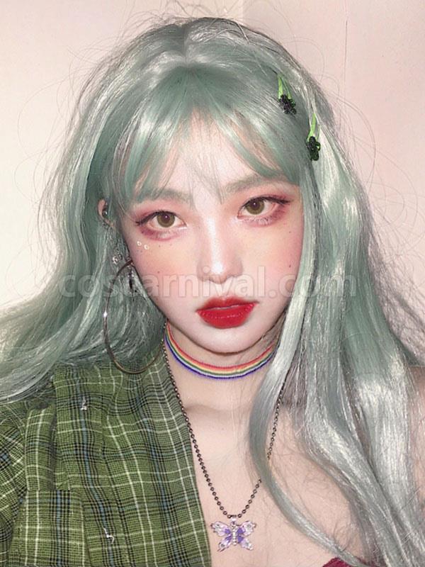 甘いロリータ ウィッグ ロング耐熱ファイバー ミント グリーン ロリータ ヘア ウィッグ cocarnival