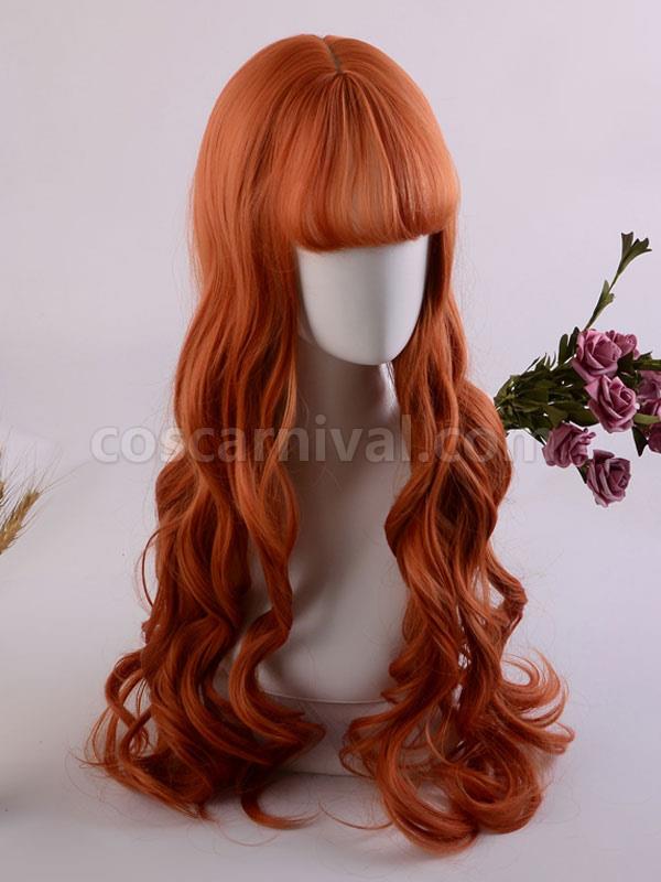 Sweet Lolita Wig Long Curly Oragnge Red Lolita Hair Wig With Bangs 