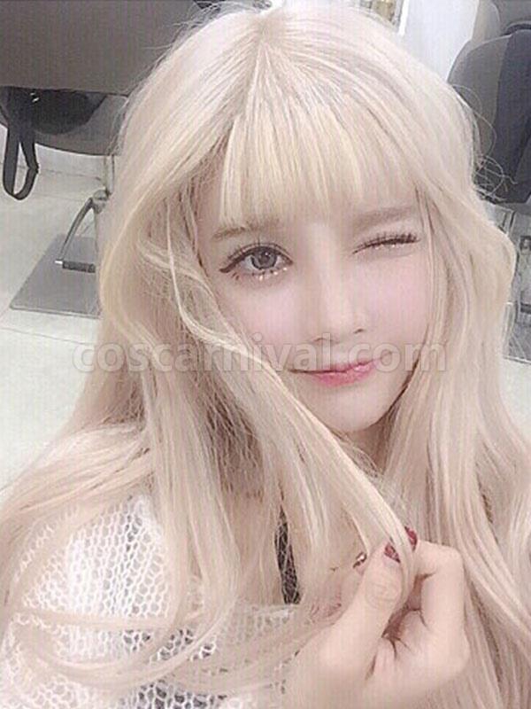 Sweet Lolita Wigs Long Blond Curly Synthetic Lolita Wig With Blunt Fringe 