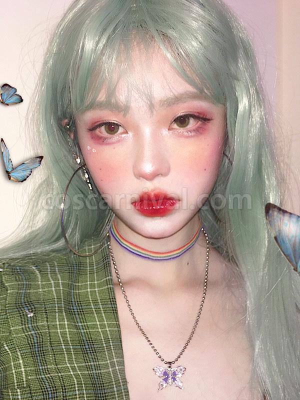 甘いロリータ ウィッグ ロング耐熱ファイバー ミント グリーン ロリータ ヘア ウィッグ cocarnival