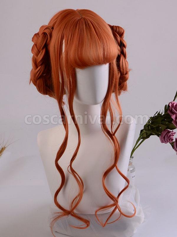甘いロリータ ウィッグ ロング カーリー オレンジ レッド ロリータ ヘア ウィッグ 前髪 cocarnival