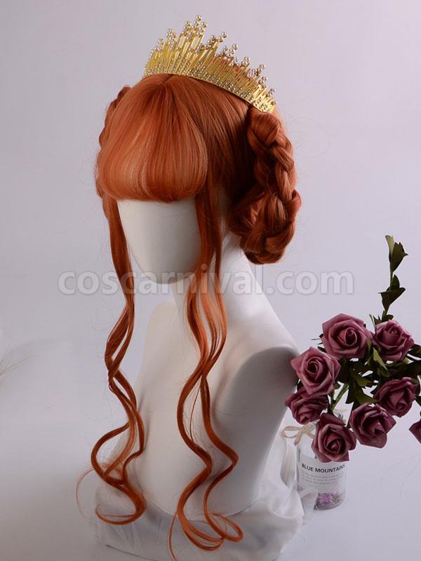 甘いロリータ ウィッグ ロング カーリー オレンジ レッド ロリータ ヘア ウィッグ 前髪 cocarnival