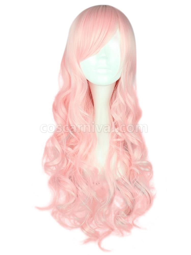 Light Pink Lolita Long Wig Curls Rayon Sideswept Bangs 