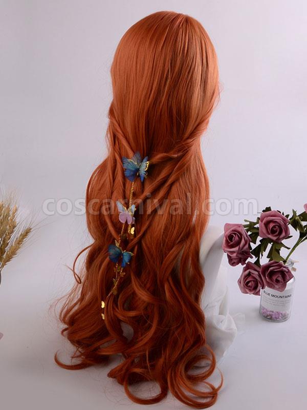 甘いロリータ ウィッグ ロング カーリー オレンジ レッド ロリータ ヘア ウィッグ 前髪 cocarnival