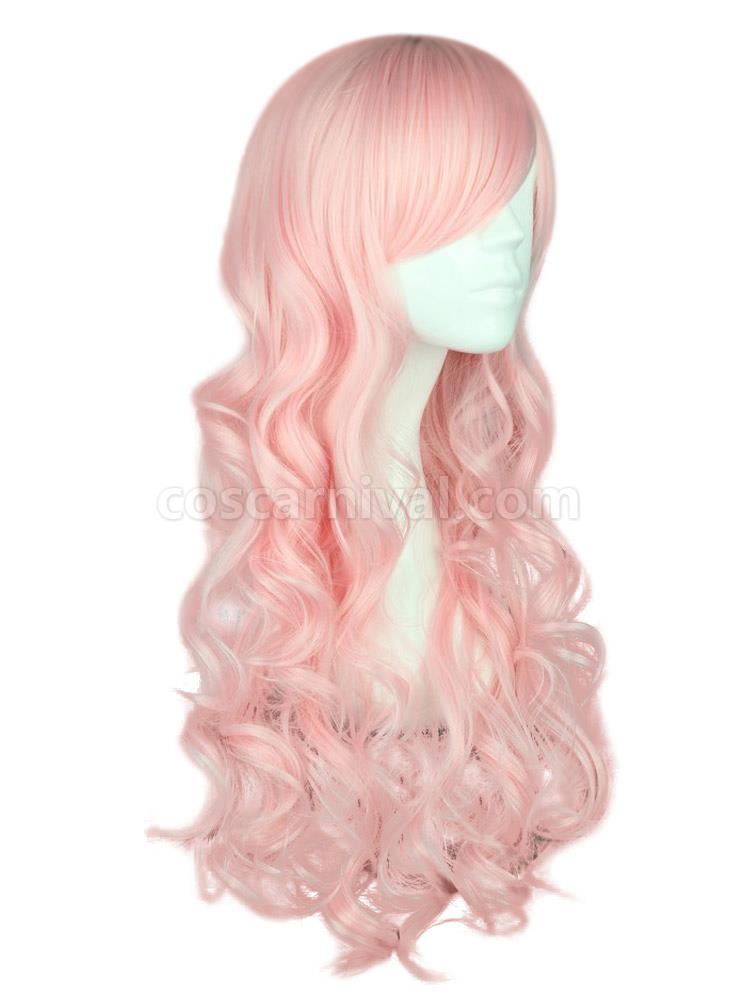 ライト ピンク ロリータ ロング ウィッグ カール レーヨン サイドスウェプト バング cocarnival