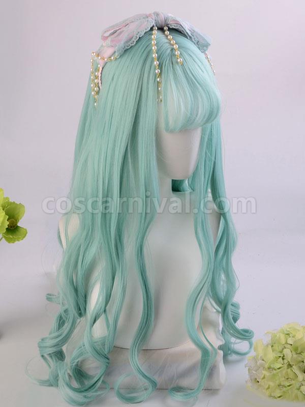 Sweet Lolita Wigs Long Heat-resistant Fiber Green Lolita Accessories 