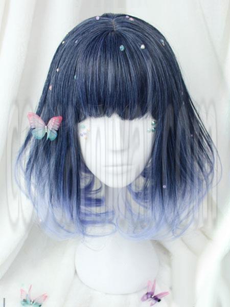Harajuku Lolita Wig Short Curly Blunt Fringe Royal Purple Heat Resistant Fiber Lolita Wigs 