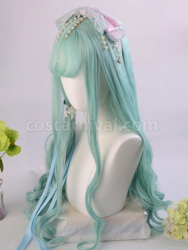 甘いロリータ ウィッグ ロング耐熱ファイバー グリーン ロリータ アクセサリー coscarnival