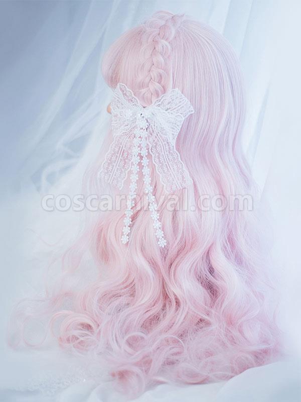 甘いロリータ ウィッグ原宿ブラント バング乱れたボディ ウェーブ ソフト ピンク ロリータ ウィッグ cocarnival