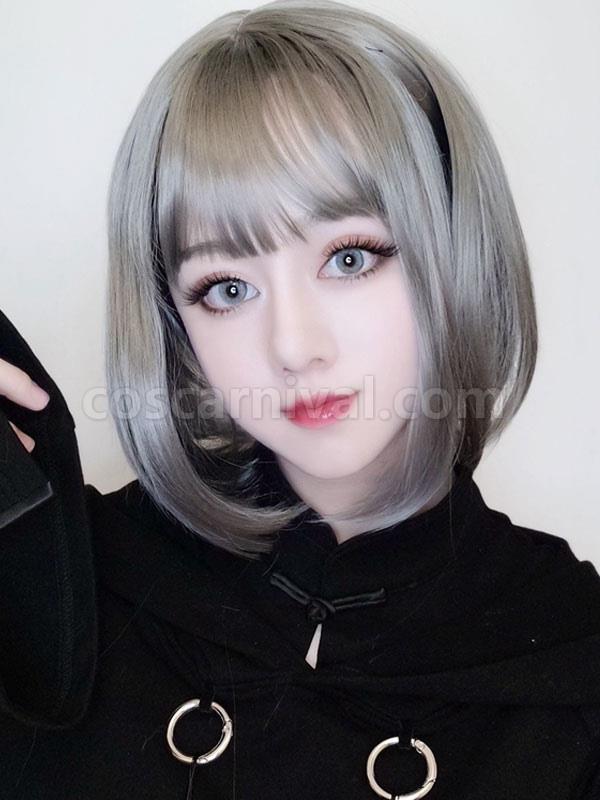 甘いロリータ ウィッグ ショート ボブ ライトグレー ロリータ ヘア ウィッグ cocarnival