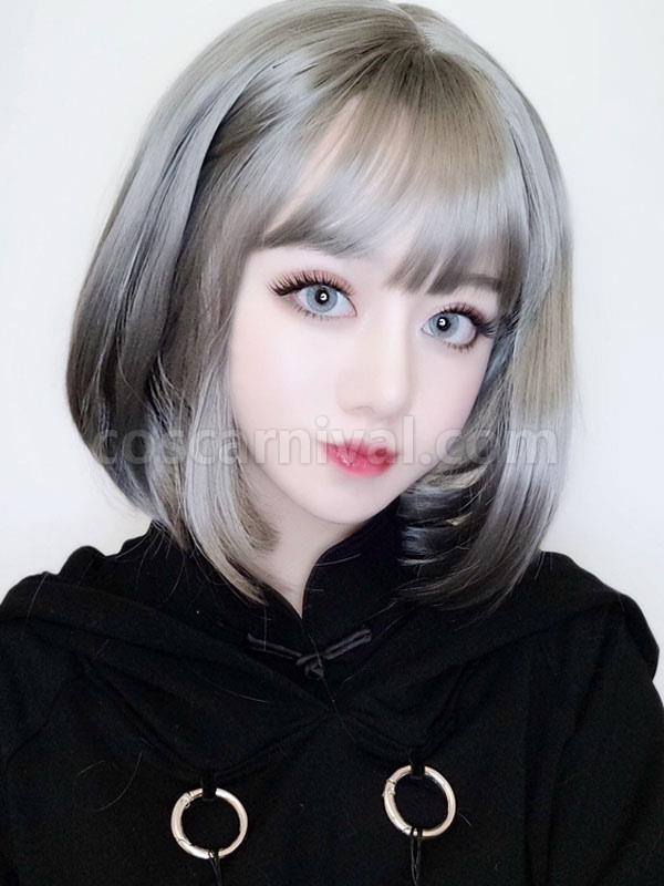 甘いロリータ ウィッグ ショート ボブ ライトグレー ロリータ ヘア ウィッグ cocarnival