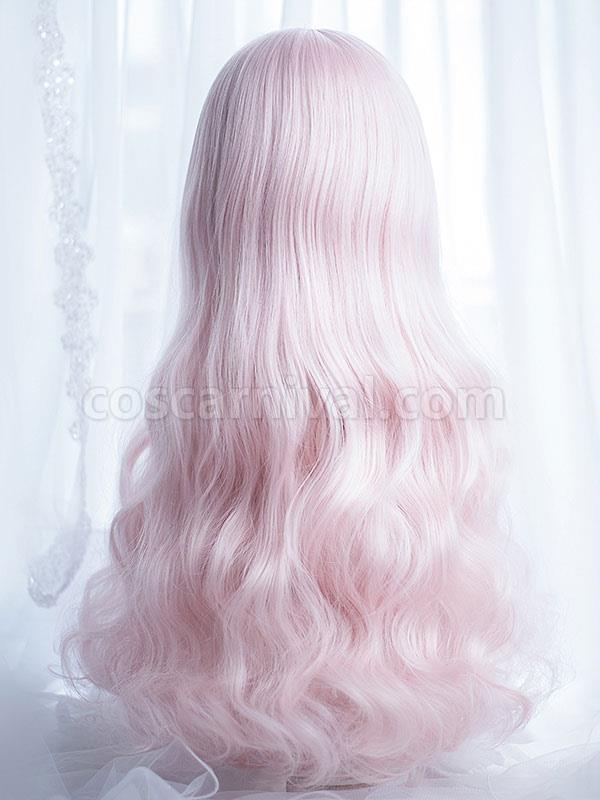 甘いロリータ ウィッグ原宿ブラント バング乱れたボディ ウェーブ ソフト ピンク ロリータ ウィッグ cocarnival
