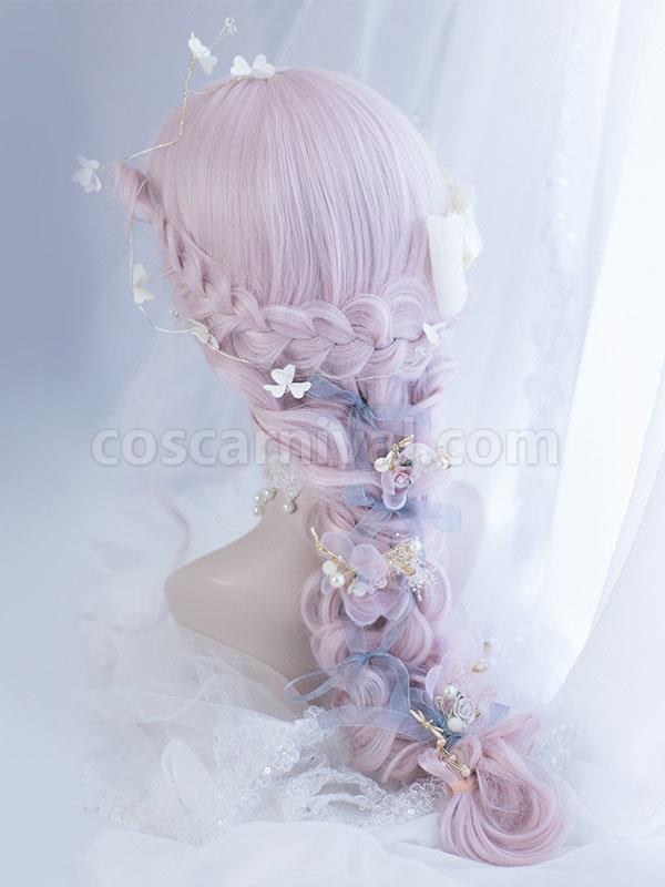 甘いロリータ ウィッグ原宿ブラント バング乱れたボディ ウェーブ ソフト ピンク ロリータ ウィッグ cocarnival