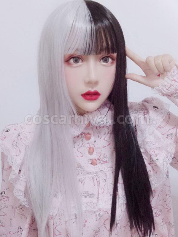 ロング ロリータ ウィッグ黒と白のスプリット カラー ロリータ ヘア ウィッグ cocarnival
