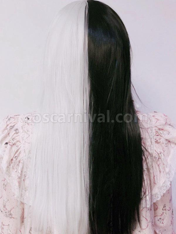ロング ロリータ ウィッグ黒と白のスプリット カラー ロリータ ヘア ウィッグ cocarnival