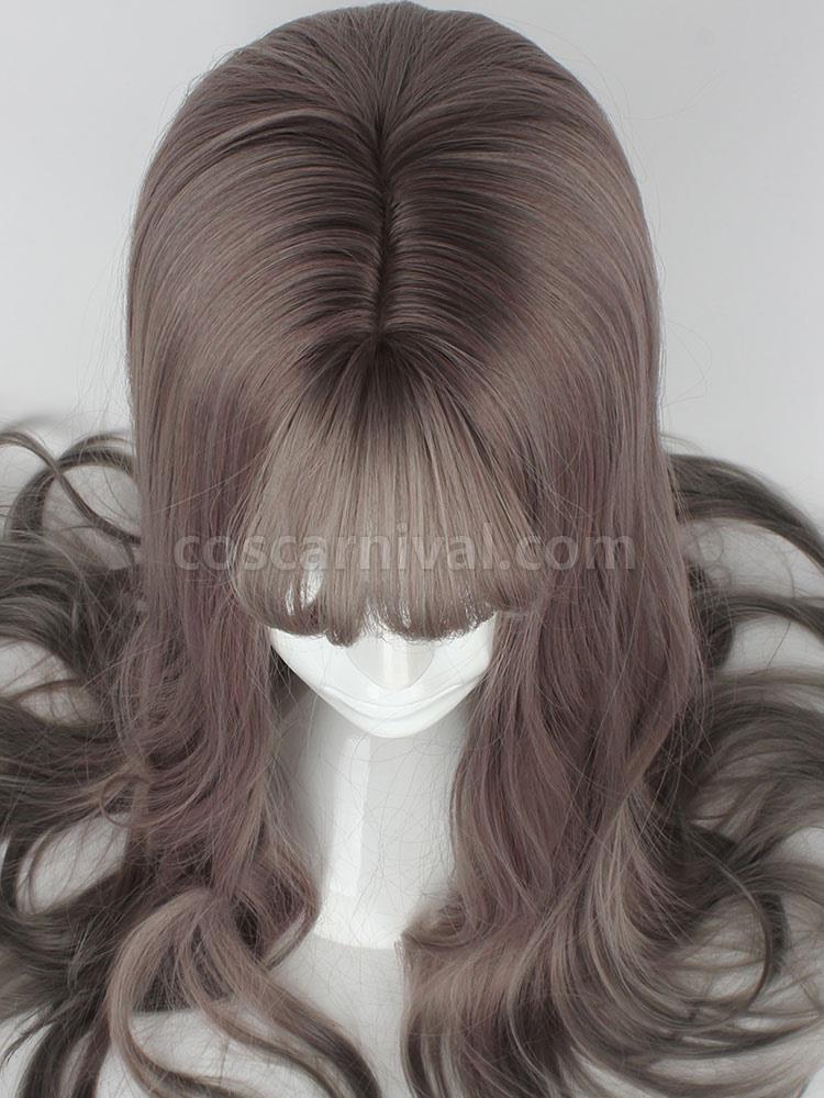 甘いロリータ ウィッグ カーリー ロング亜麻色ブラント前髪人工毛ウィッグ cocarnival