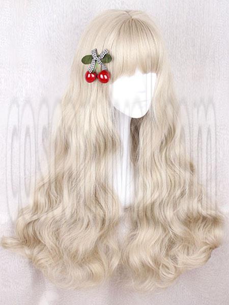 甘いロリータ ウィッグ ロング カーリー ブラント フリンジ ライト ブラウン ウィッグ ロリータ cocarnival