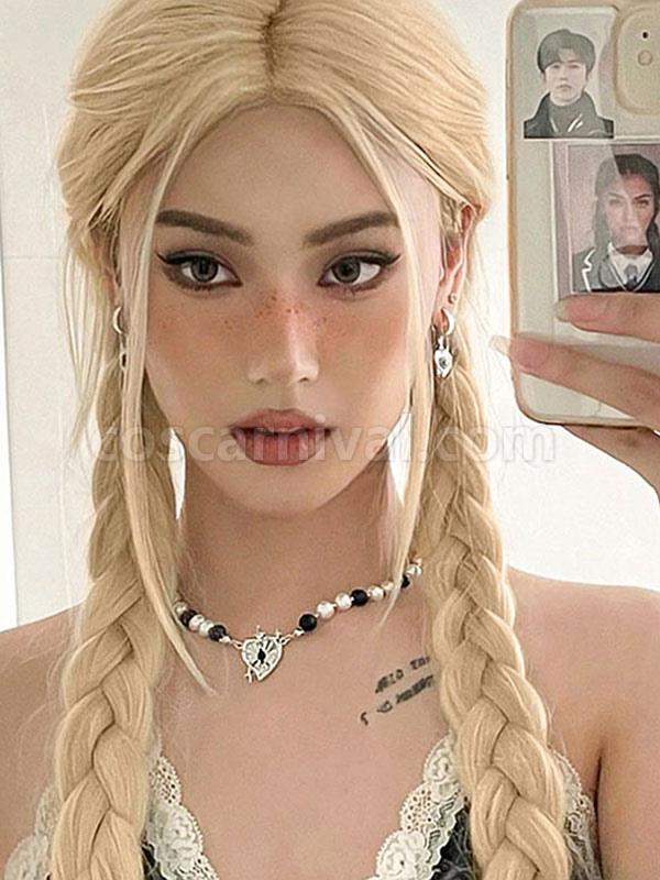 甘ロリータウィッグ ロング 耐熱ファイバー ライトゴールド ロリータ アクセサリー cocarnival