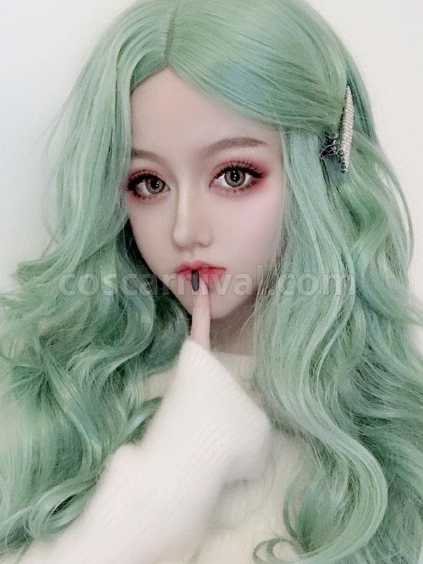Long Lolita Wig Curly Mint Green Central Parting Lolita Hair Wig 