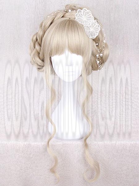 甘いロリータ ウィッグ ロング カーリー ブラント フリンジ ライト ブラウン ウィッグ ロリータ cocarnival