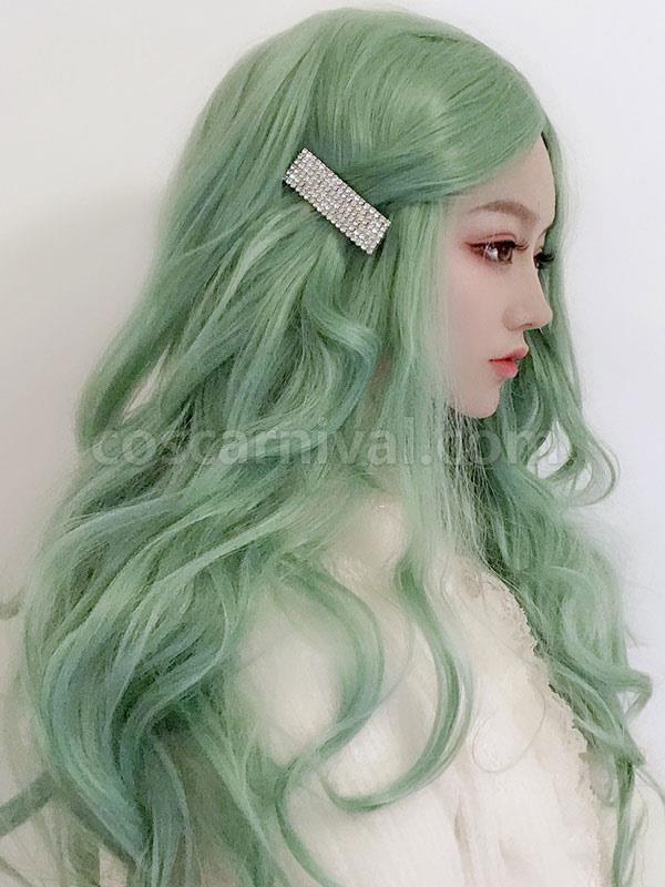 ロング ロリータ ウィッグ カーリー ミント グリーン 中央分け目 ロリータ ヘア ウィッグ cocarnival