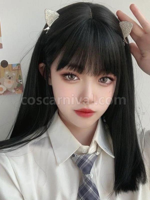 甘いロリータ ウィッグ ミディアム耐熱ファイバー ブラック ロリータ アクセサリー coscarnival