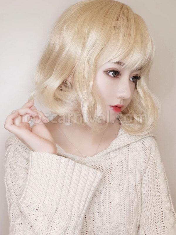 甘ロリータ ウィッグ ショート 耐熱ファイバー ライトゴールド ロリータ アクセサリー cocarnival