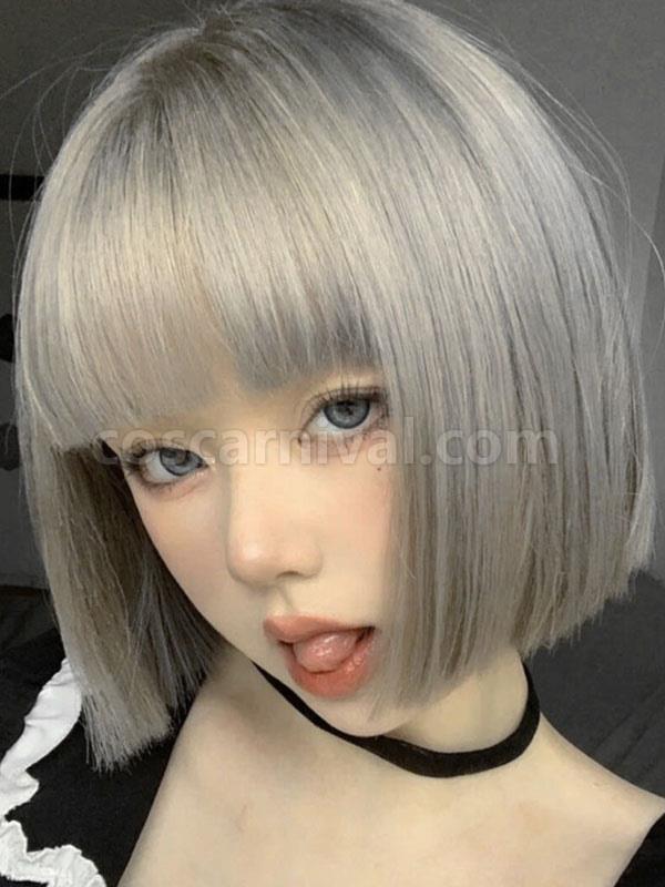 ROCOCO スタイル ロリータ ウィッグ ショート 耐熱ファイバー グレー ロリータ アクセサリー cocarnival