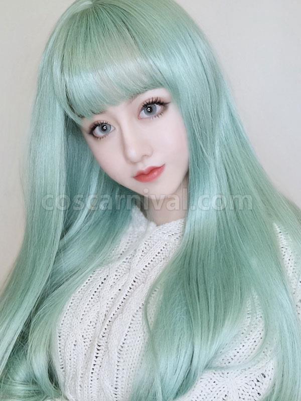 甘いロリータ ウィッグ ロング耐熱ファイバー ミント グリーン ロリータ ヘア ウィッグ cocarnival