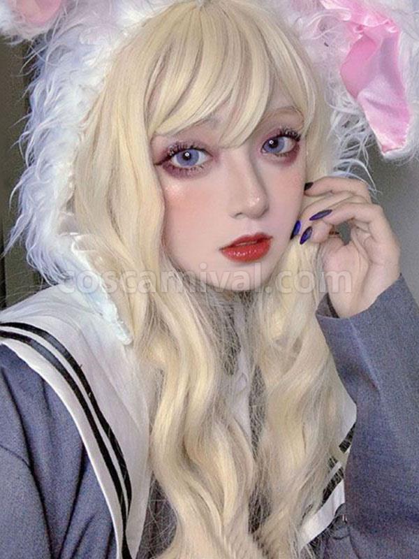 Long Lolita Wigs Curly Blonde Lolita Hair Wig With Bangs 
