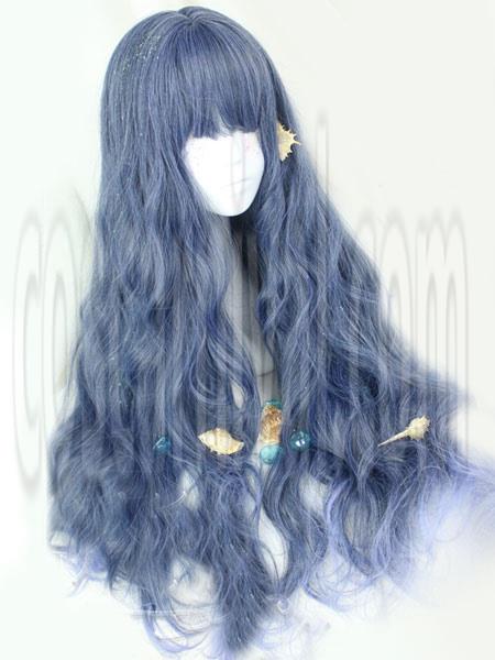 Sweet Lolita Wigs Long Curly Royal Purple Harajuku Fashion Wigs With Blunt Fringe 