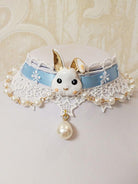 Sweet Lolita Accessories Light Sky Blue Lace Polyester Fiber Choker Bunny Pattern Miscellaneous coscarnival