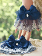 Sweet Lolita Oversleeve Lace Trim Deep Blue Satin Bow Starlet Decor Lolita Accessories coscarnival