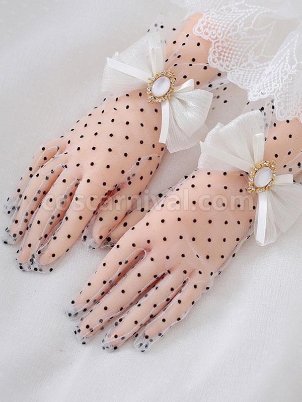 Sweet Lolita Accessories White Bows Polka Dot Accessory Polyester Fiber Miscellaneous coscarnival