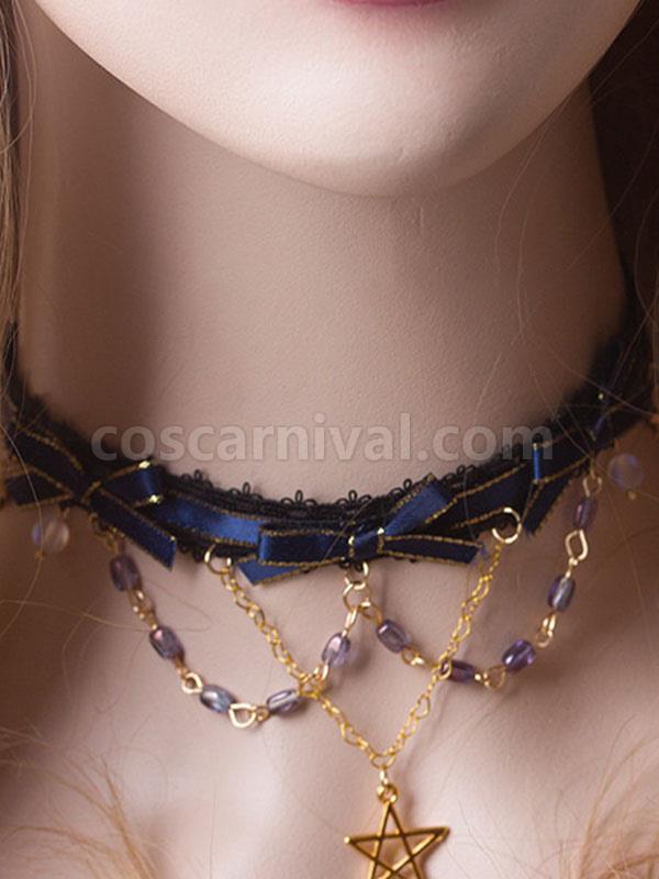 ROCOCO Style Lolita Accessories Blue Chains Polyester Choker Stars Print Miscellaneous coscarnival