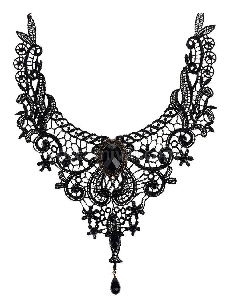 Gothic Lolita Necklace Black Lace Cut Out Heart And Flower Lolita Choker Collar coscarnival