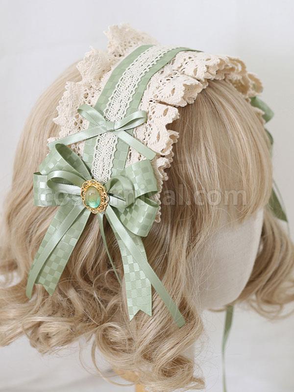 Sweet Lolita Accessories Green Ruffles?Bows Polyester Headwear Miscellaneous coscarnival