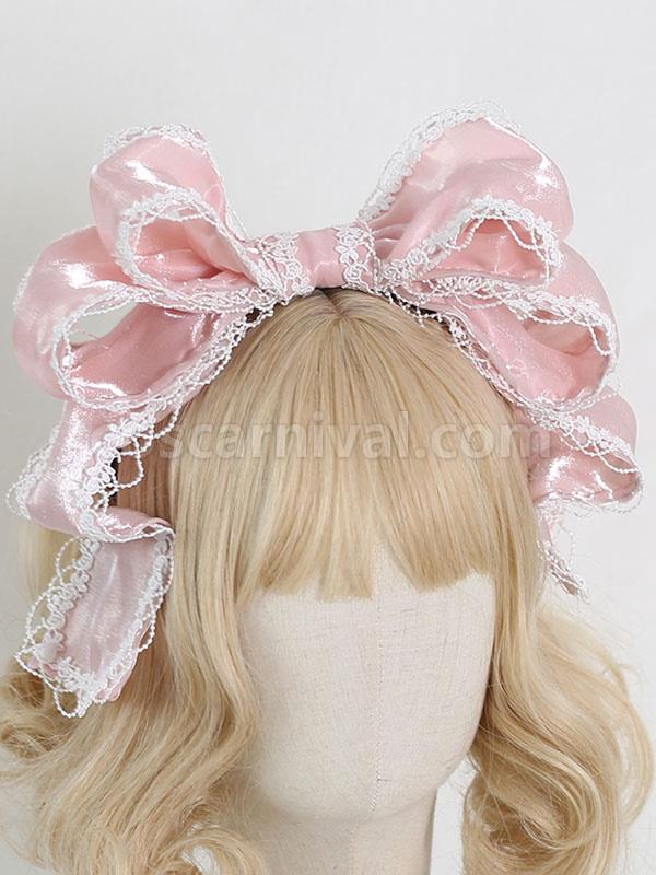 ROCOCO Style Lolita Accessories Pink Lace?Bows Headwear Polyester Fiber Miscellaneous coscarnival
