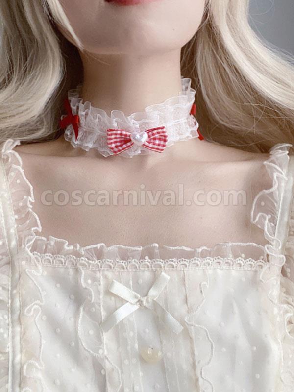 Sweet Lolita Accessories Red Bows Lace Choker Polyester Fiber Miscellaneous coscarnival