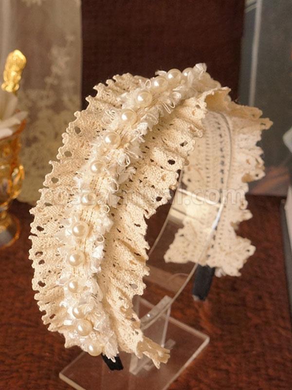 Sweet Lolita Accessories Ecru White Bows?Pearls Polyester Fiber Accessory Miscellaneous coscarnival