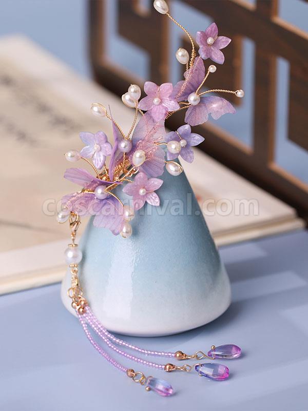 Chinese Style Lolita Accessories Purple Flowers?Pearls Metal Headwear Miscellaneous coscarnival