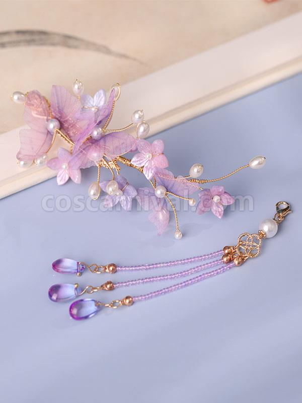 Chinese Style Lolita Accessories Purple Flowers?Pearls Metal Headwear Miscellaneous coscarnival