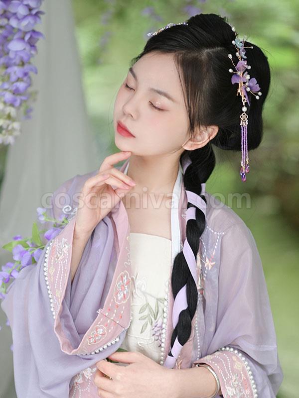 Chinese Style Lolita Accessories Purple Flowers?Pearls Metal Headwear Miscellaneous coscarnival