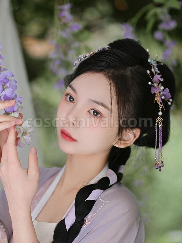 Chinese Style Lolita Accessories Purple Flowers?Pearls Metal Headwear Miscellaneous coscarnival