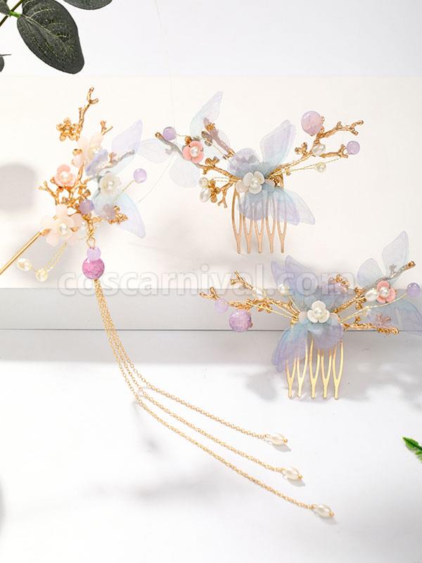 Chinese Style Lolita Accessories Purple Butterfly Headwear Metal Miscellaneous coscarnival