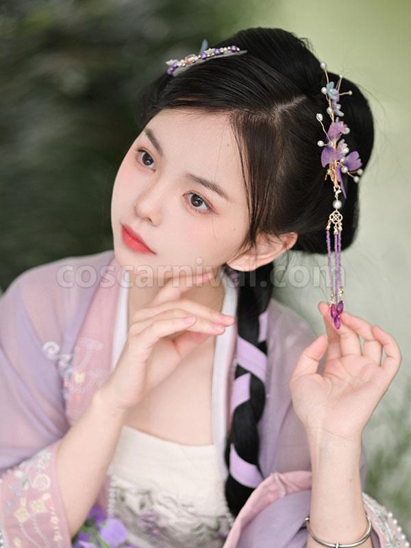 Chinese Style Lolita Accessories Purple Flowers?Pearls Metal Headwear Miscellaneous coscarnival