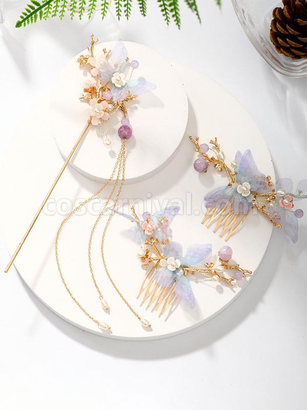Chinese Style Lolita Accessories Purple Butterfly Headwear Metal Miscellaneous coscarnival